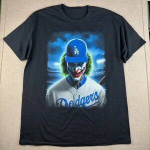 Joker Dodgers T Shirt Men's L Black LA Baseball Graphic Scary Horror Movie Tee‎